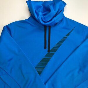 Nike Therma Fit Men Large Blue Black Logo Long Sleeve Athletic Hoodie Pullover